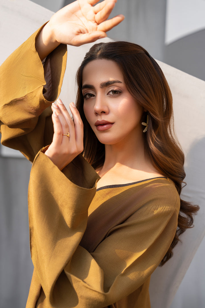 Tobacco Solid Raw Silk 2pc Suit