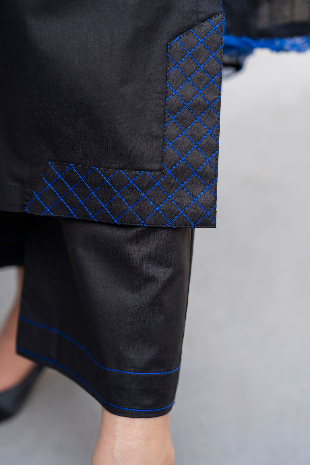Black & Blue Embroidery Cotton Cambric 3-PC Suit