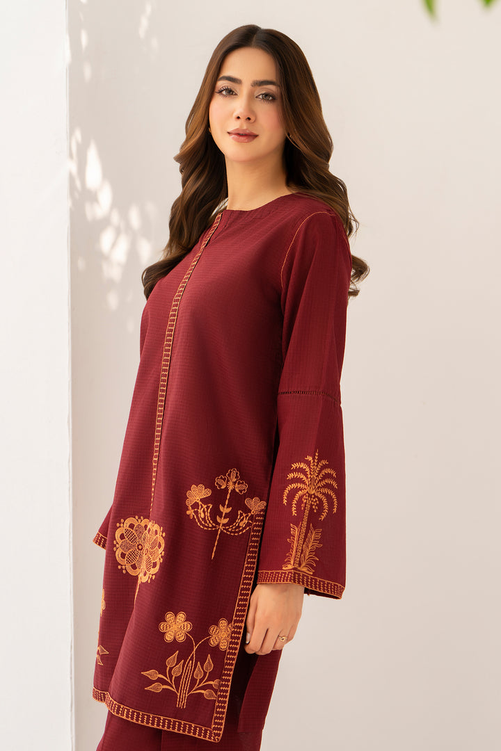 Maroon Embroidery Cotton Slub 2PC Suit