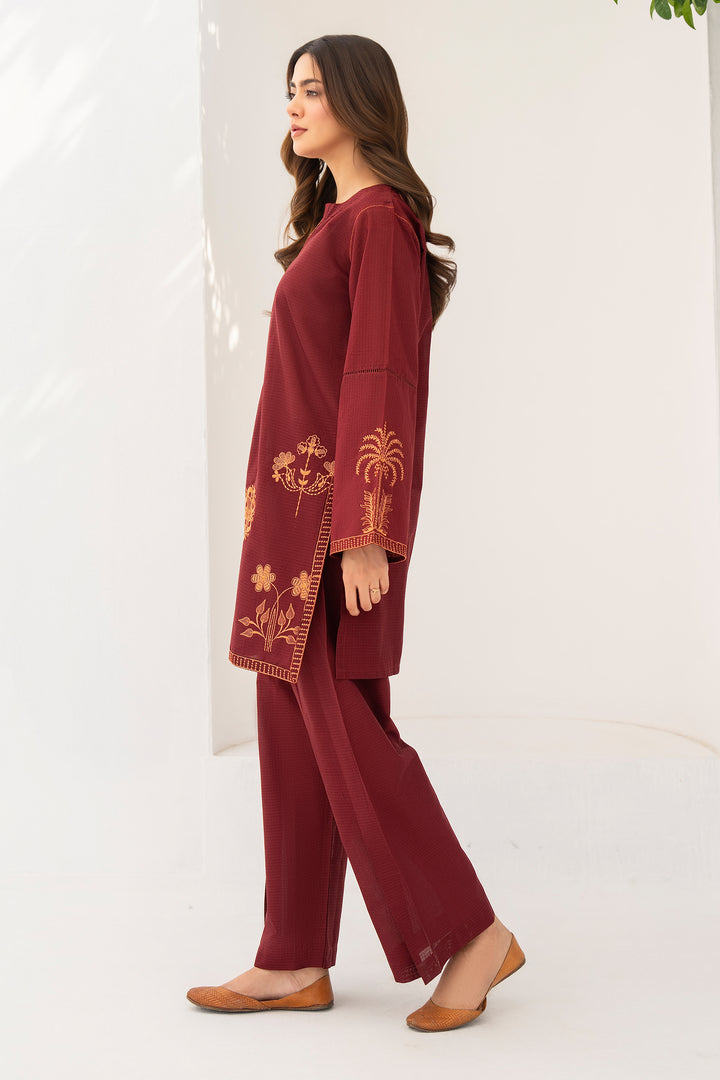 Maroon Embroidery Cotton Slub 2PC Suit