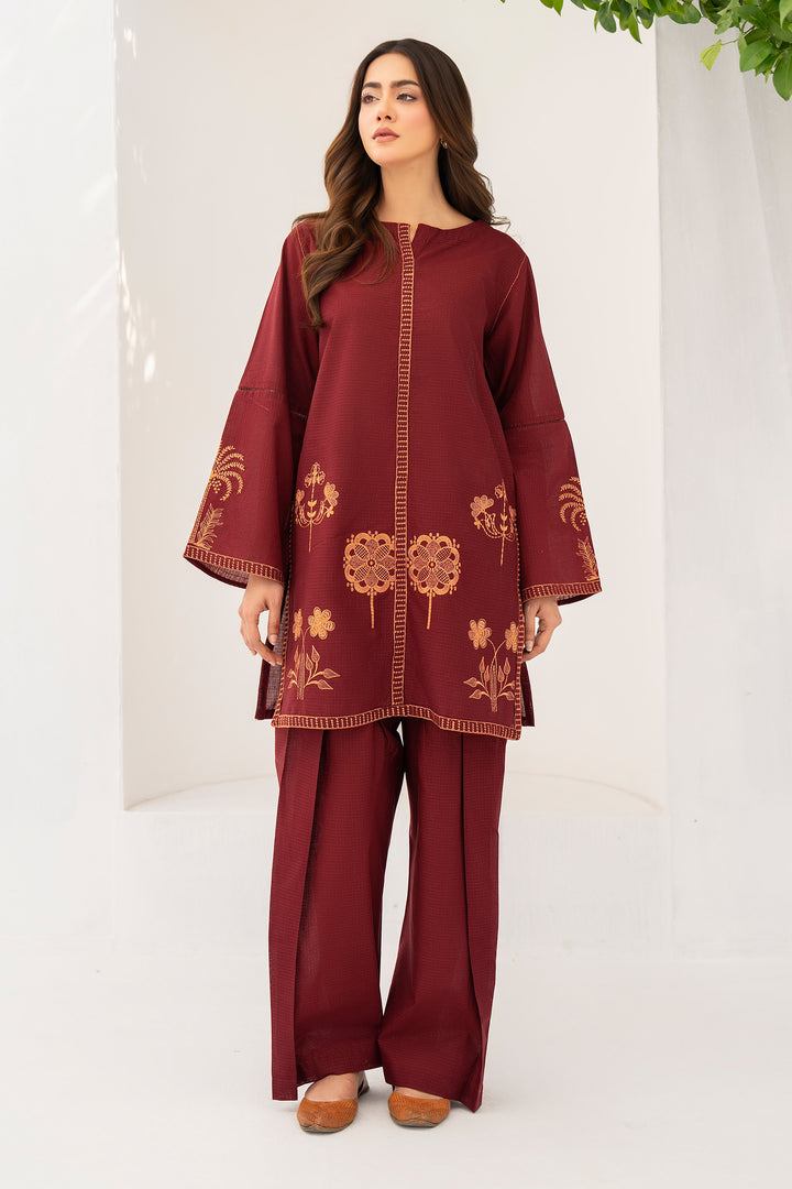 Maroon Embroidery Cotton Slub 2PC Suit