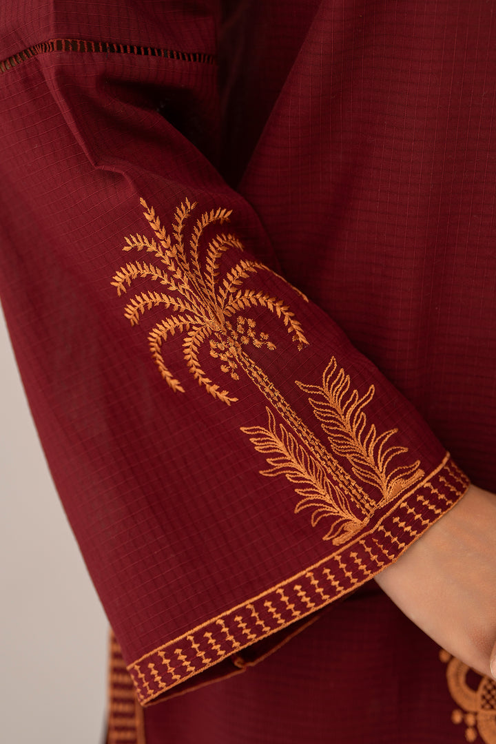 Maroon Embroidery Cotton Slub 2PC Suit