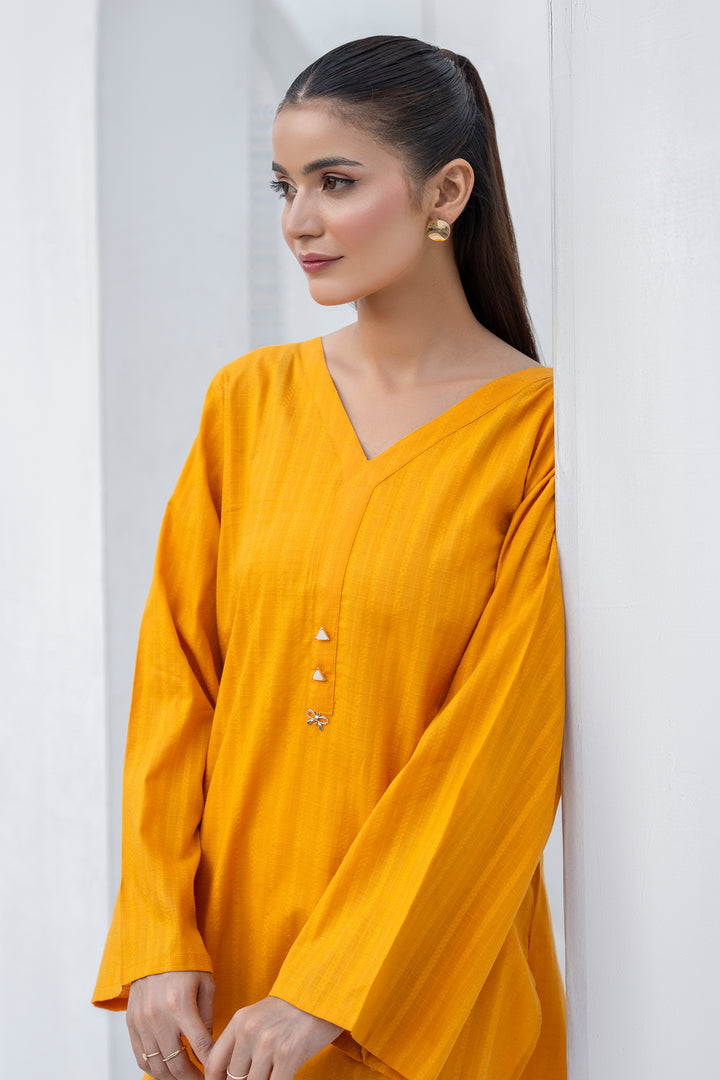 Mustard & White Slub by Slub | Cotton Embroidery 2PC Suit