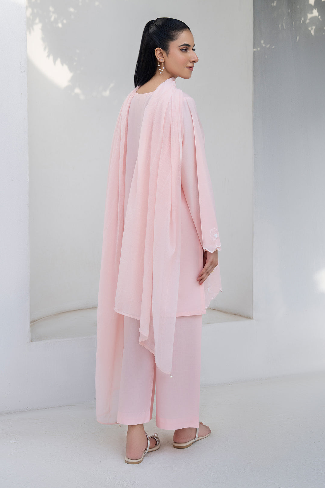 Peach Plain Cotton Embroidery 3PC Suit