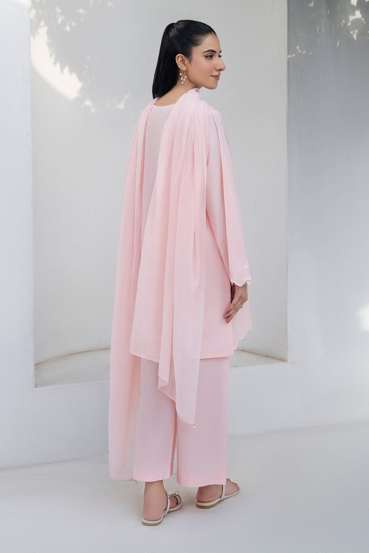 Peach Plain Cotton Embroidery 3PC Suit