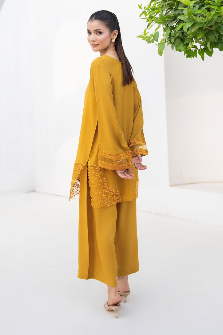 Mustard Raw Silk Embroidery 3PC Suit