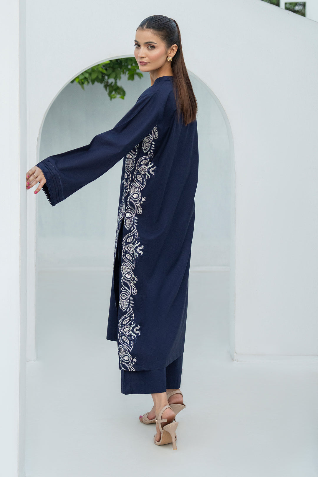 Navy Blue Plain Cotton Embroidery 2PC Suit