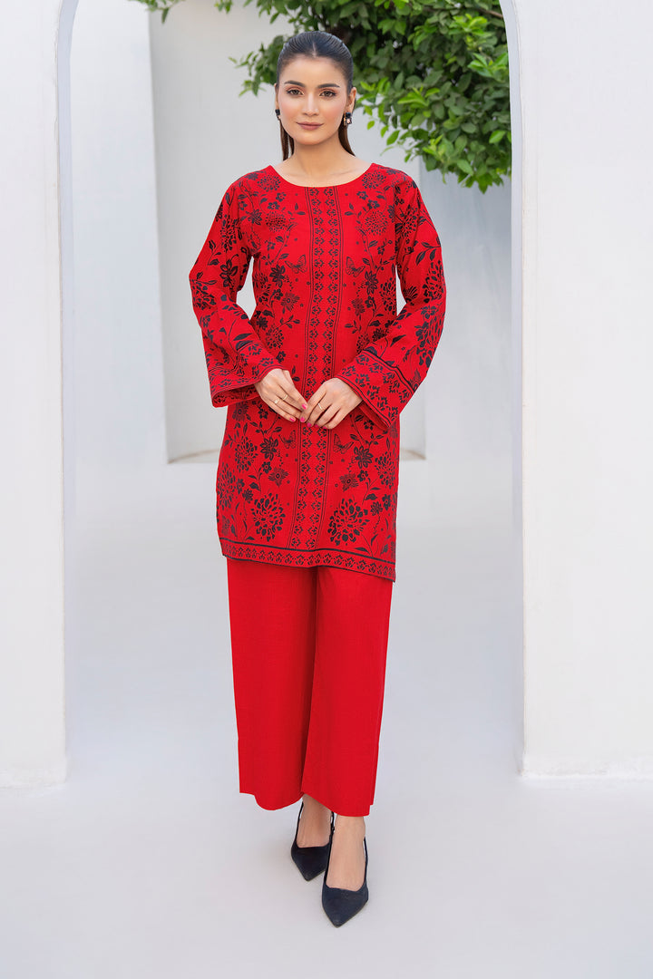 Red Slub By Slub Hand Printed 2PC Suit