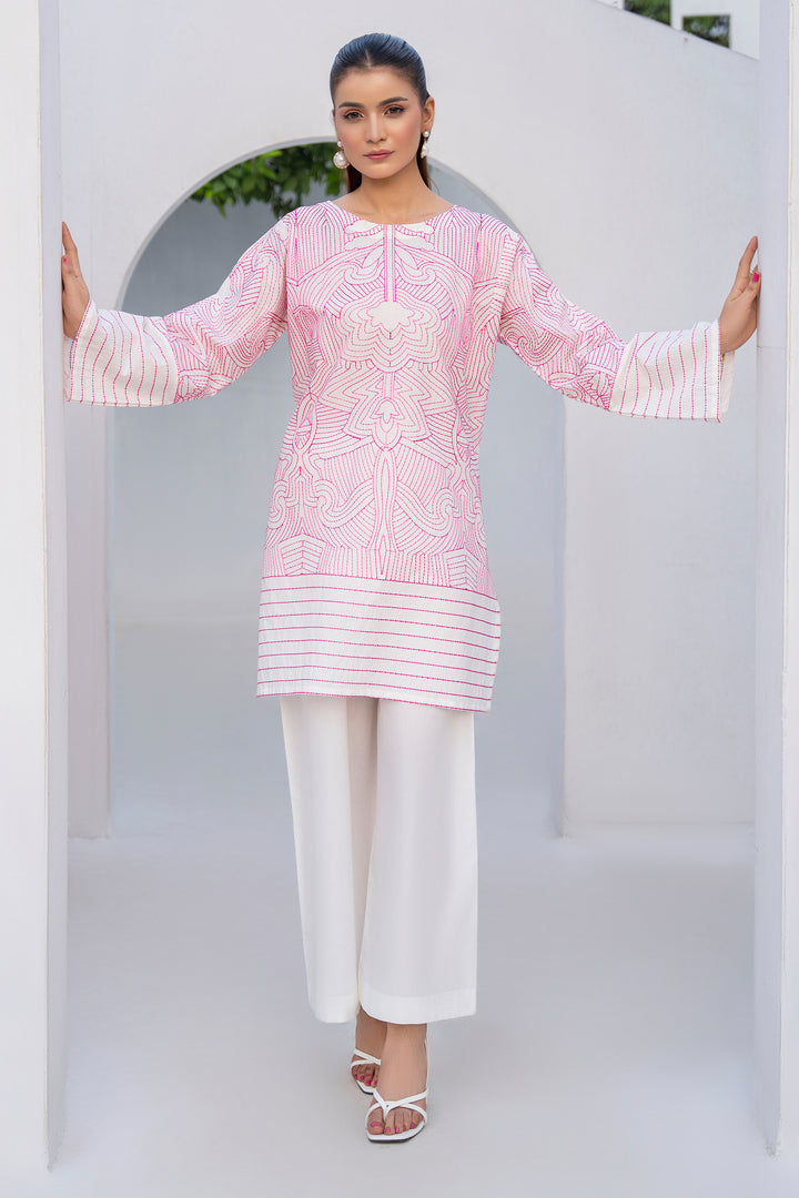 White Plain Cotton Embroidery 2PC Suit