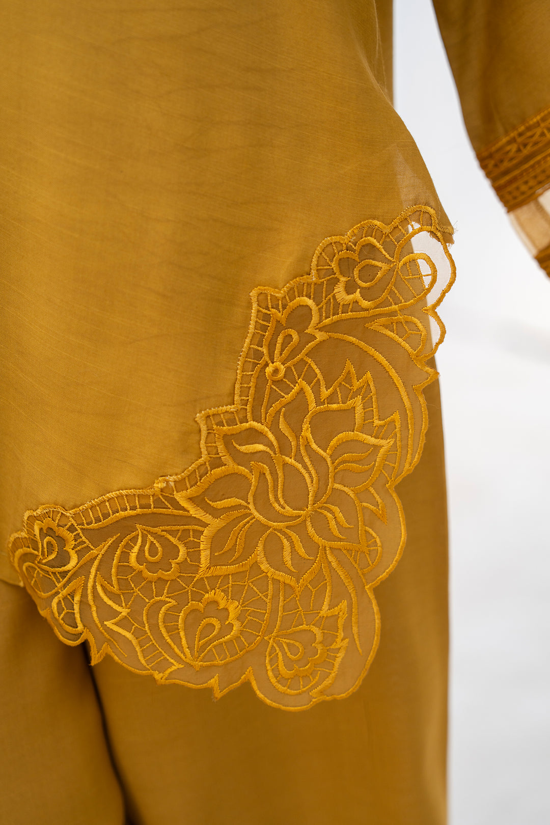 Mustard Raw Silk Embroidery 3PC Suit