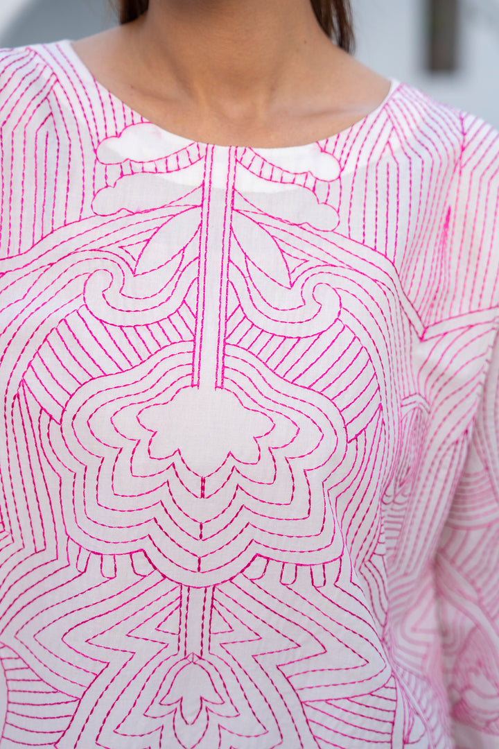 White Plain Cotton Embroidery 2PC Suit