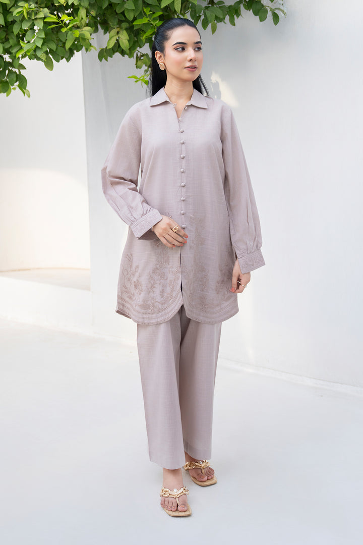 Beige Embroidery Slub by Slub 2PC Suit