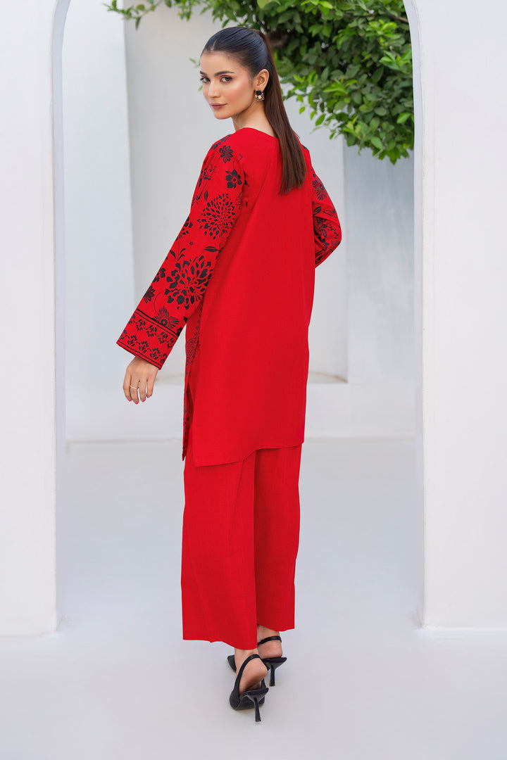Red Slub By Slub Hand Printed 2PC Suit