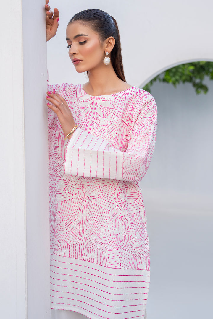 White Plain Cotton Embroidery 2PC Suit