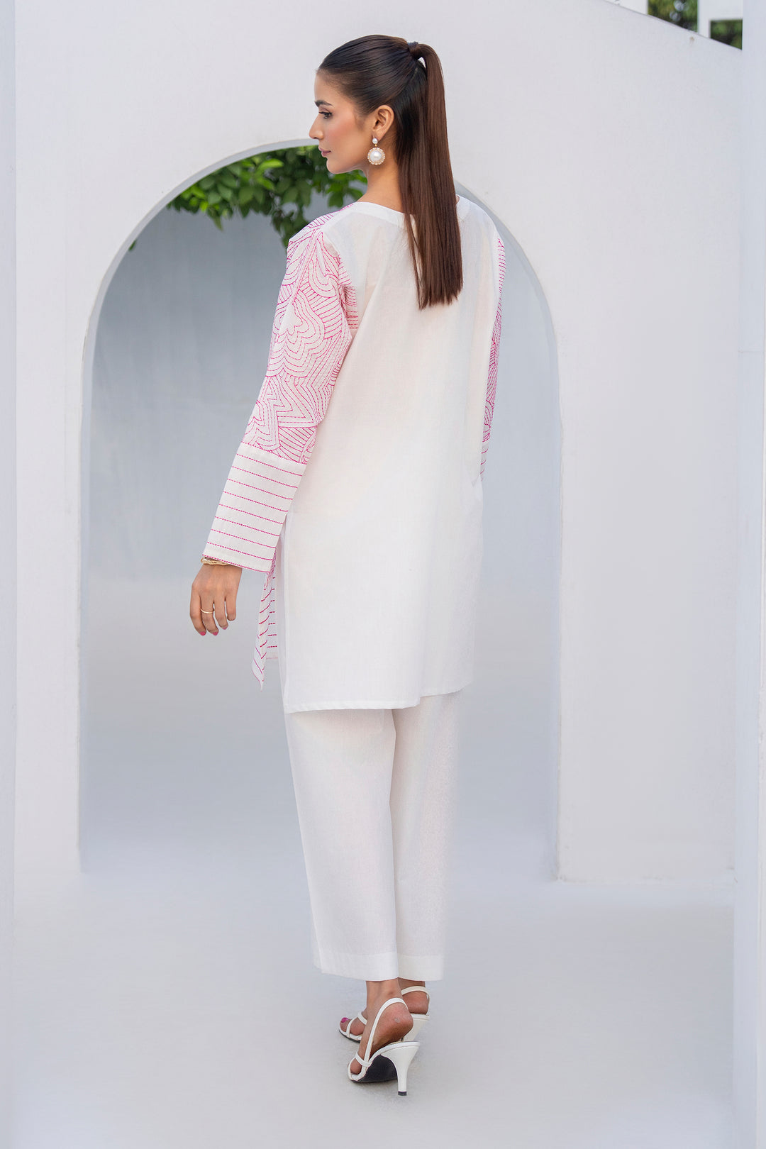 White Plain Cotton Embroidery 2PC Suit
