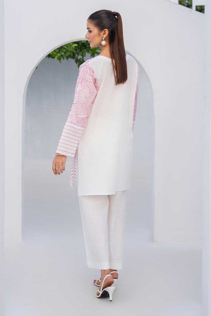 White Plain Cotton Embroidery 2PC Suit