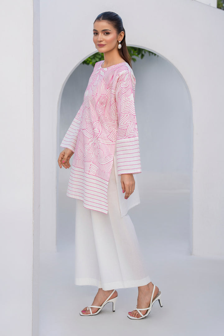 White Plain Cotton Embroidery 2PC Suit