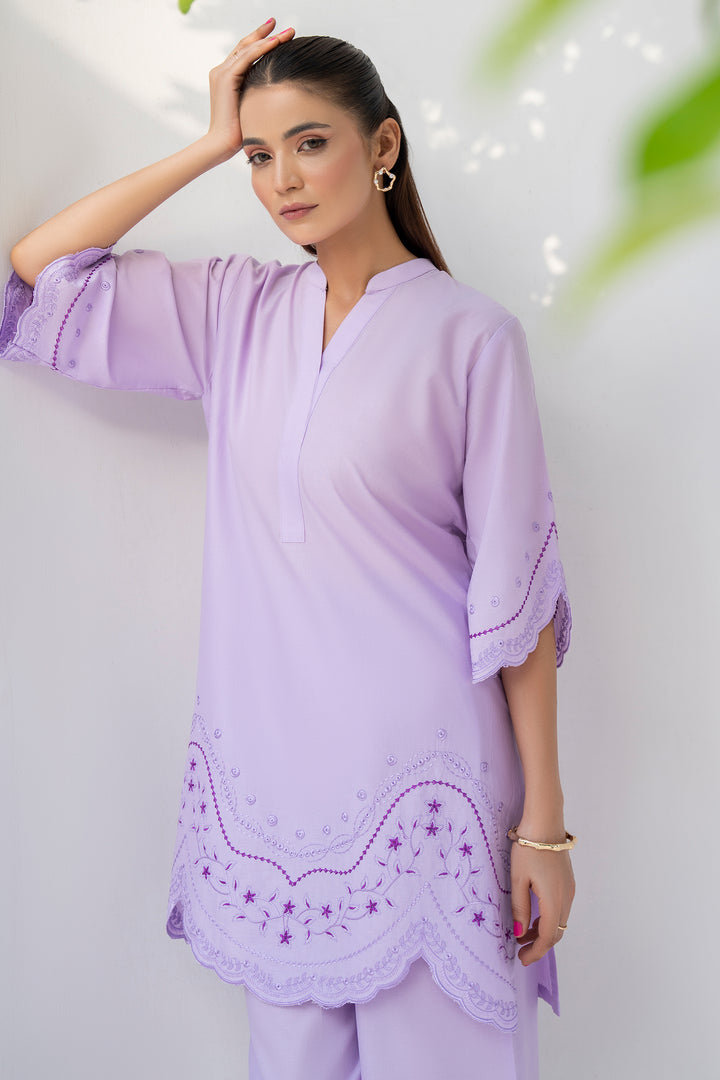 Lavender Embroidery Cotton 2PC Suit