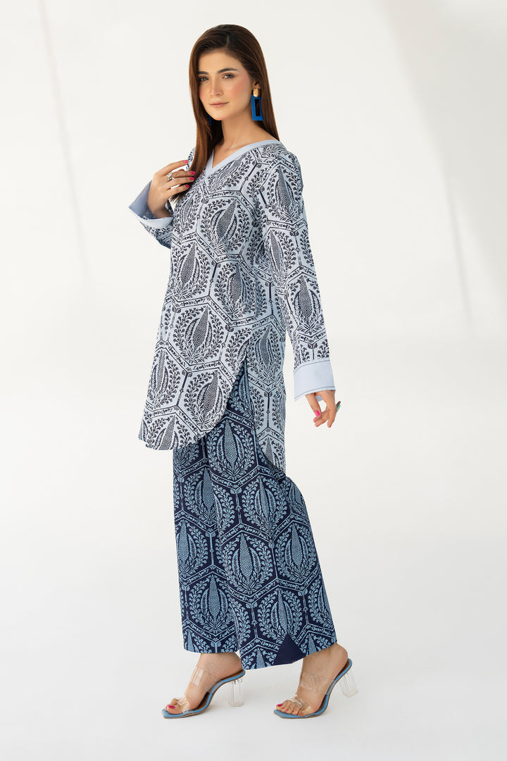Navy/Ice Blue Hand Print Cotton 2PC Suit