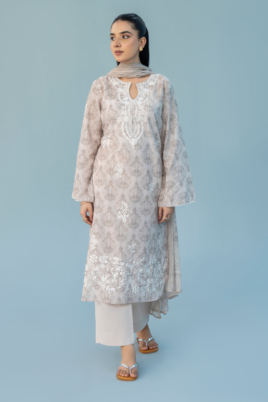 Grey Chikankari Suit 3PC Suit