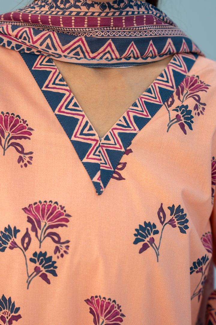 Peach Digital Print Lawn 3PC Suit