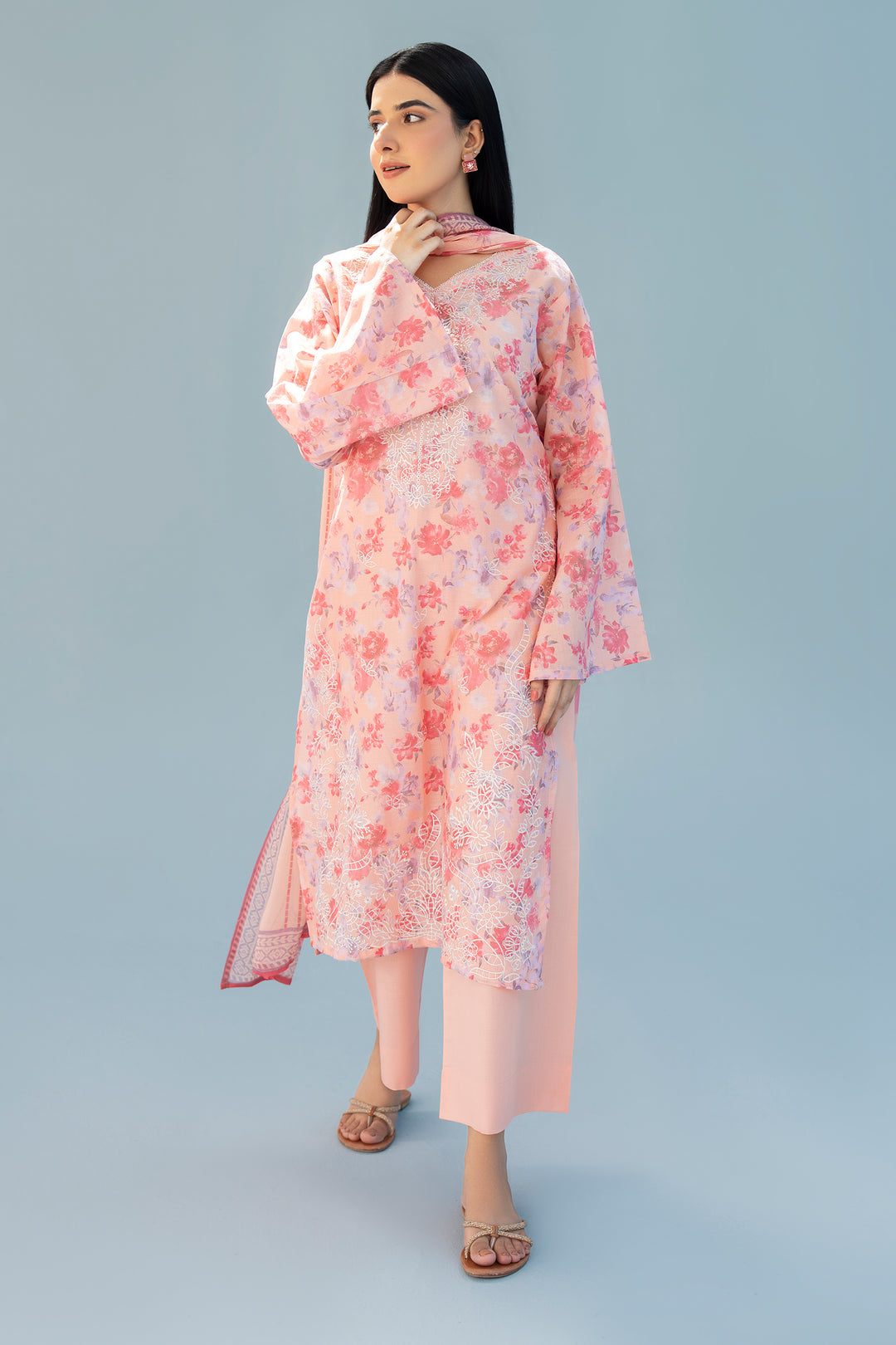 Peach Chikankari Suit 3PC Suit