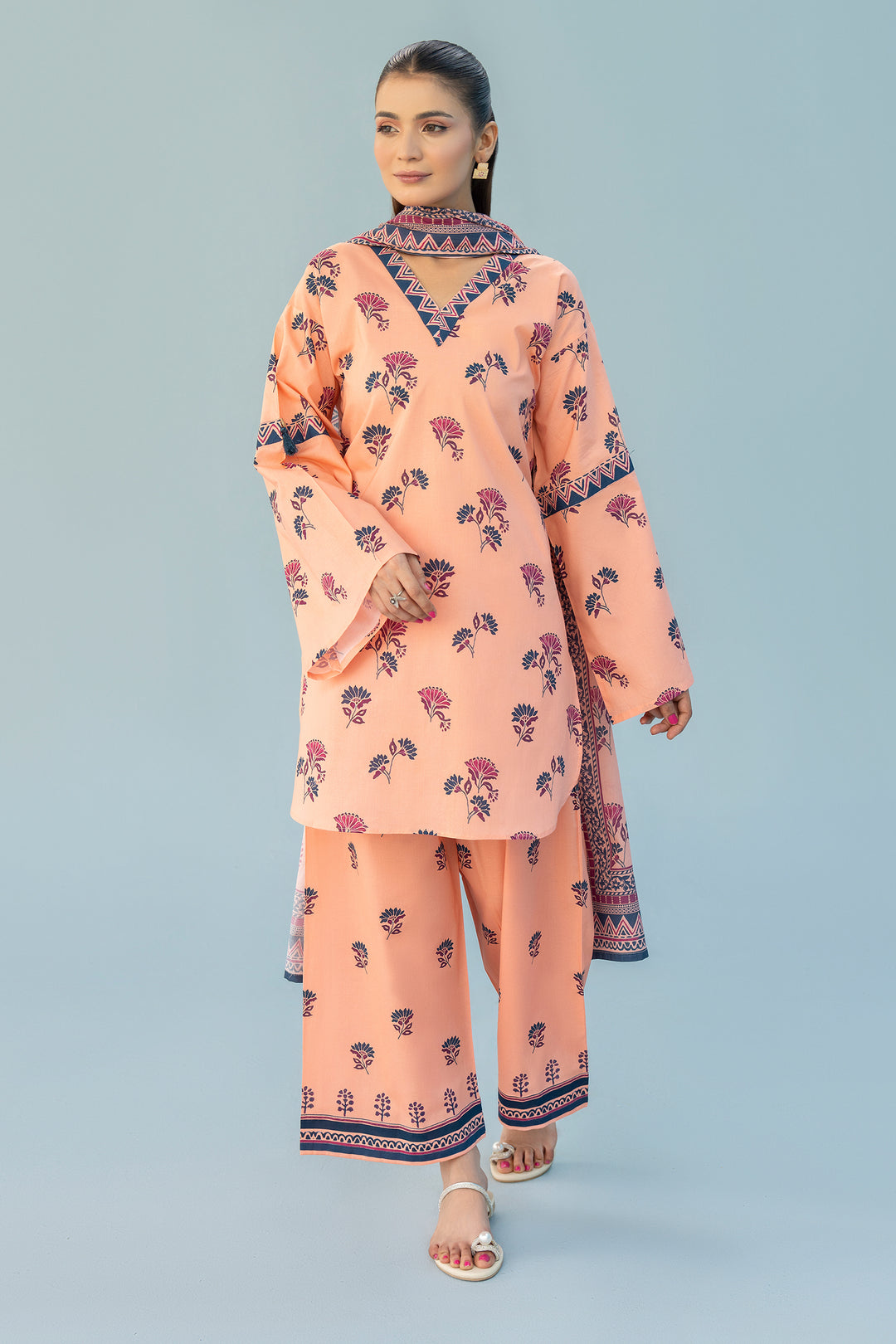 Peach Digital Print Lawn 3PC Suit