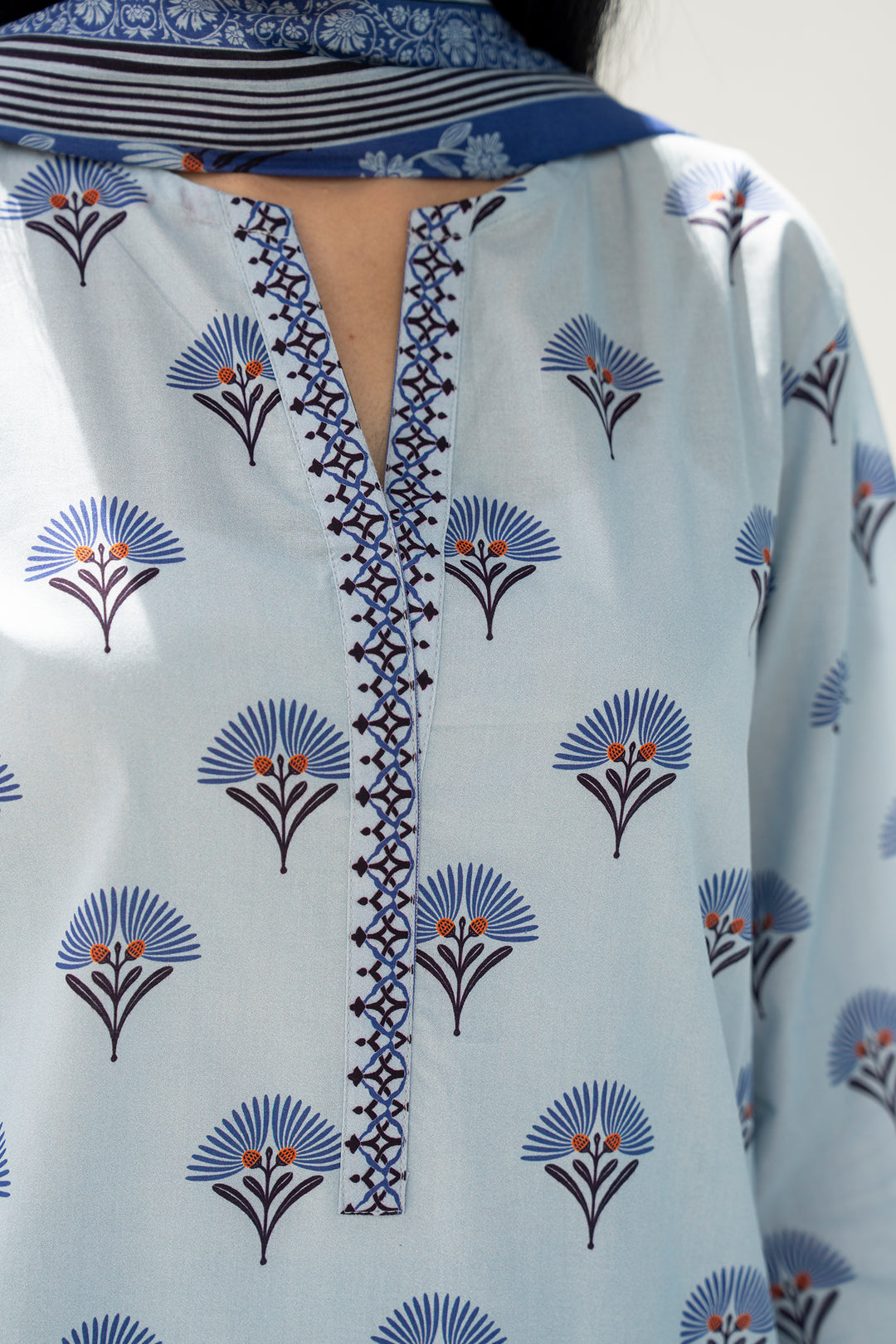 Sky Blue Digital Print Lawn 3PC Suit