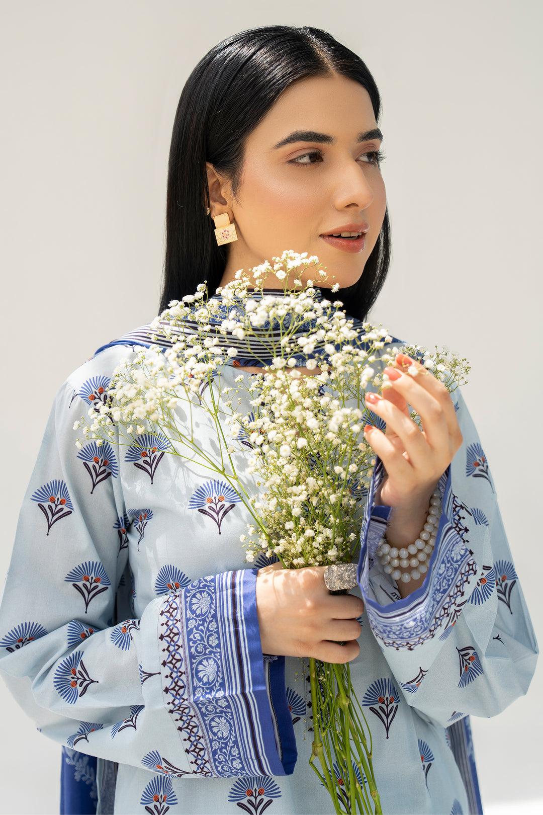 Sky Blue Digital Print Lawn 3PC Suit