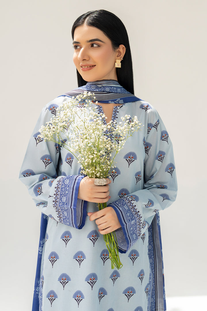 Sky Blue Digital Print Lawn 3PC Suit
