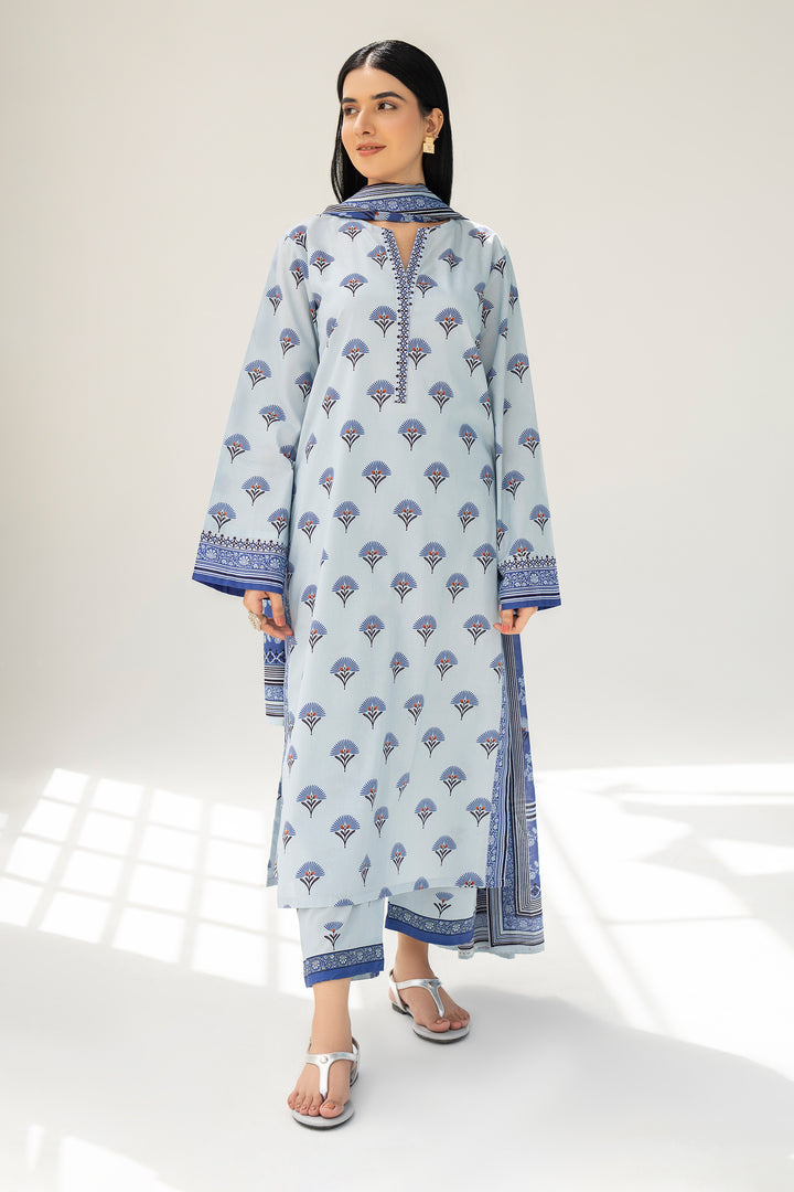 Sky Blue Digital Print Lawn 3PC Suit