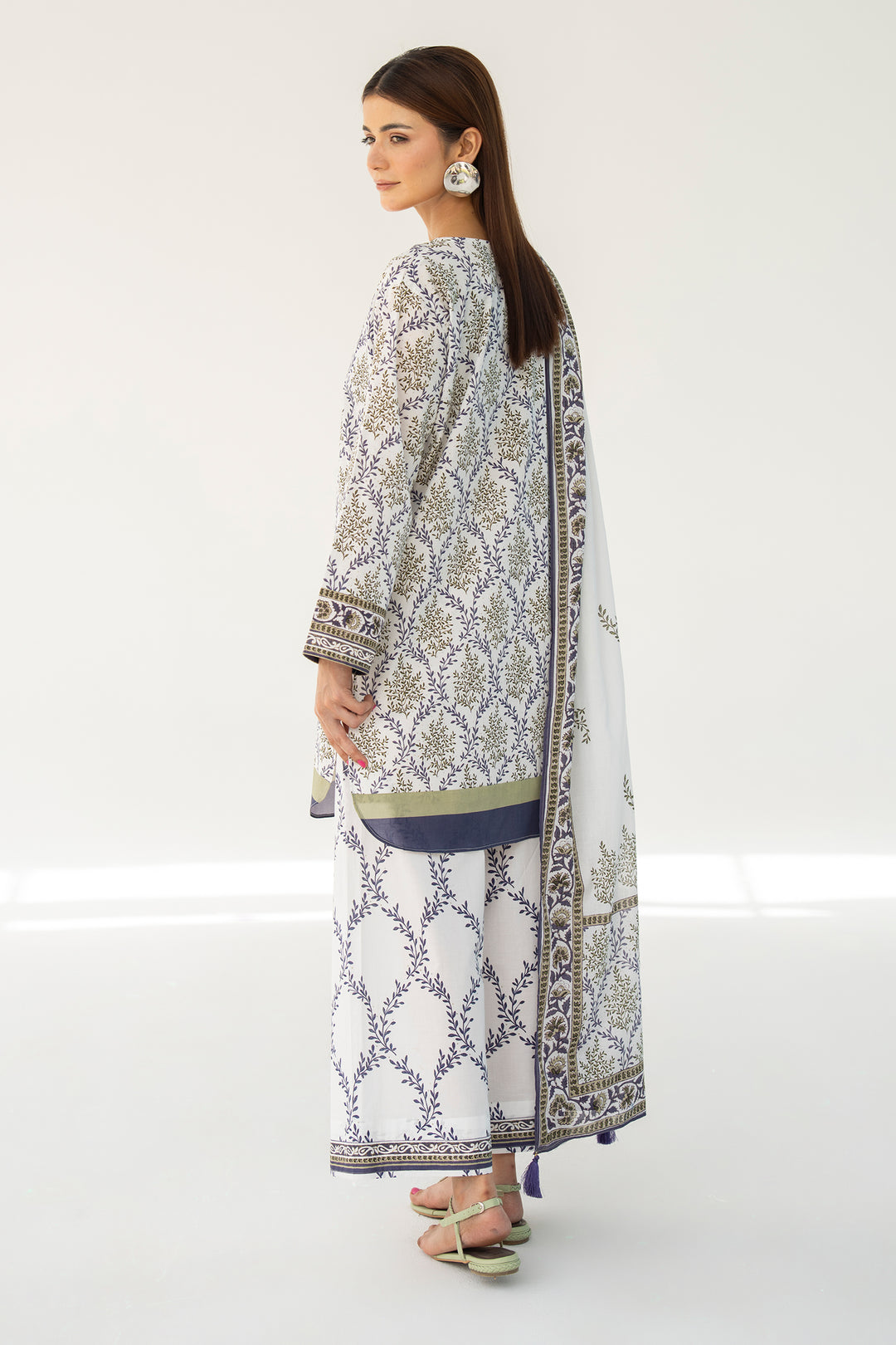 White Digital Print Lawn 3PC Suit