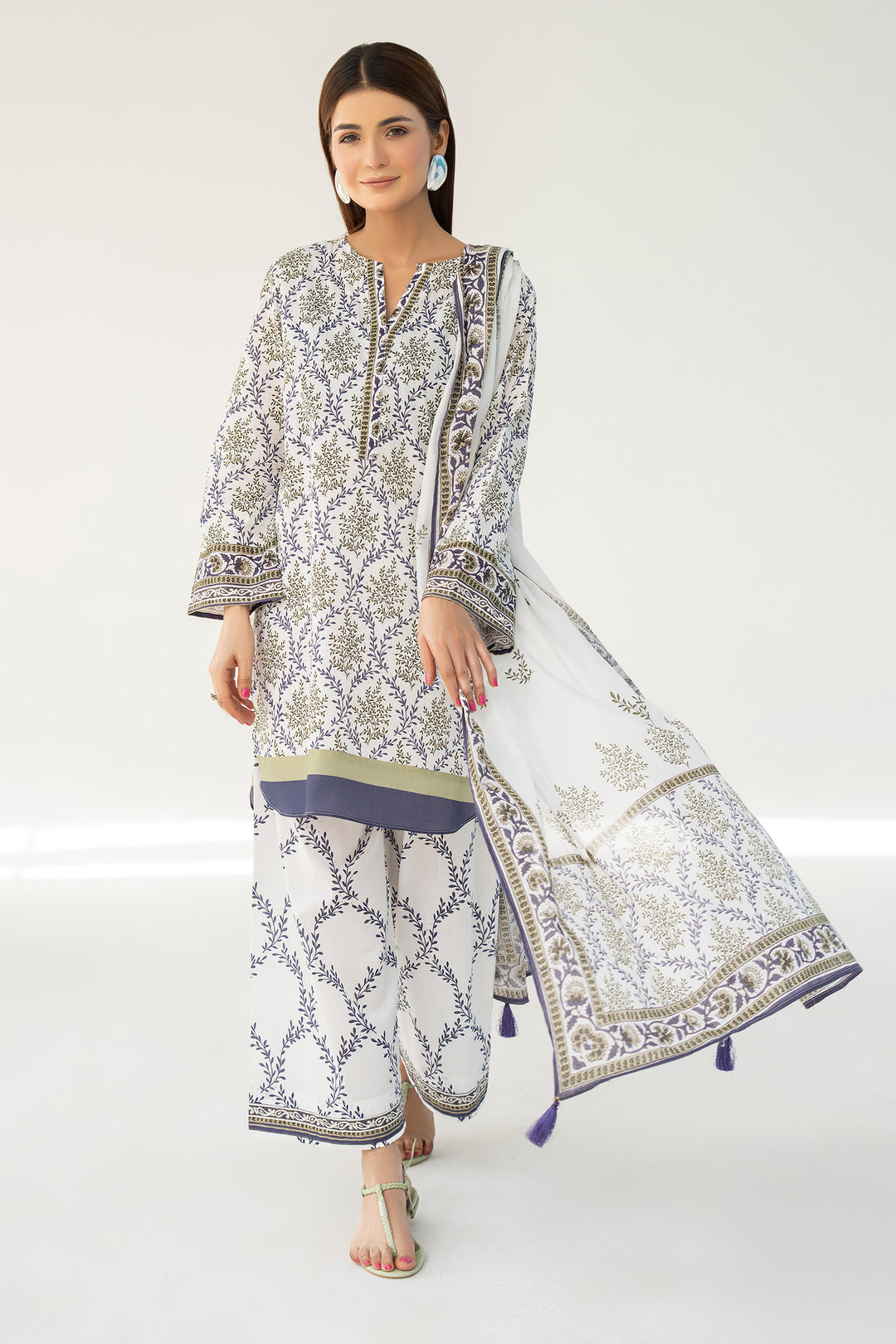 White Digital Print Lawn 3PC Suit