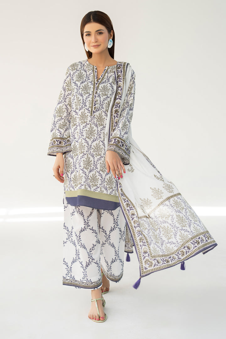 White Digital Print Lawn 3PC Suit