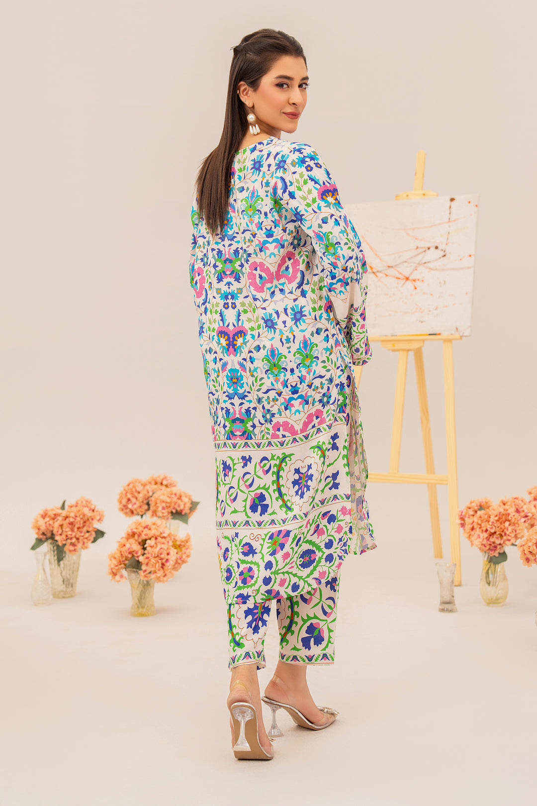 Blue Digital Print Raw Slik 2 Pc Suit