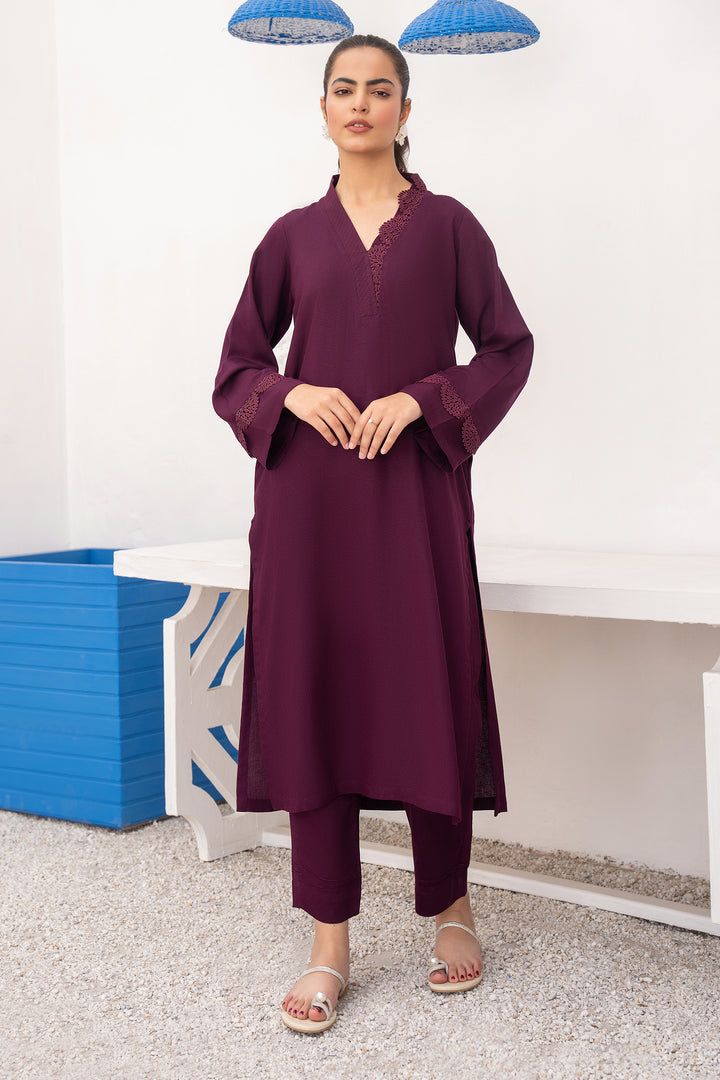 Plum Solid Karandi 2 Pc Suit