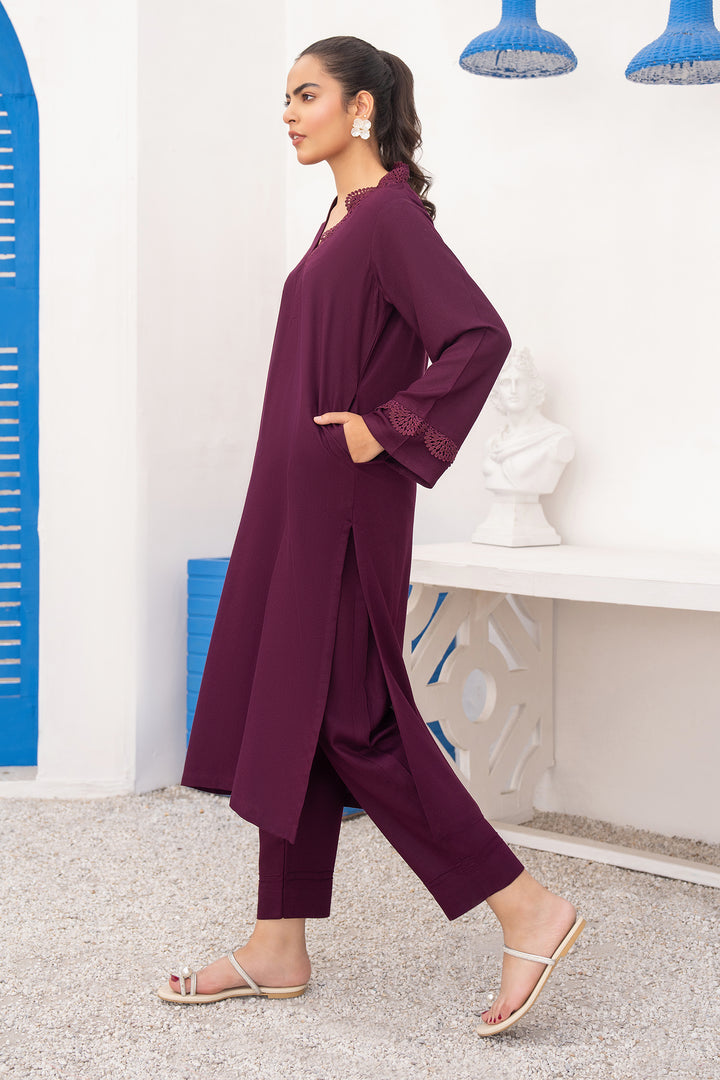 Plum Solid Karandi 2 Pc Suit