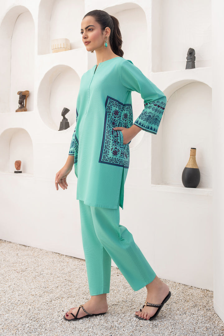 Aqua Hand Print Khaddar 2 Pc Suit