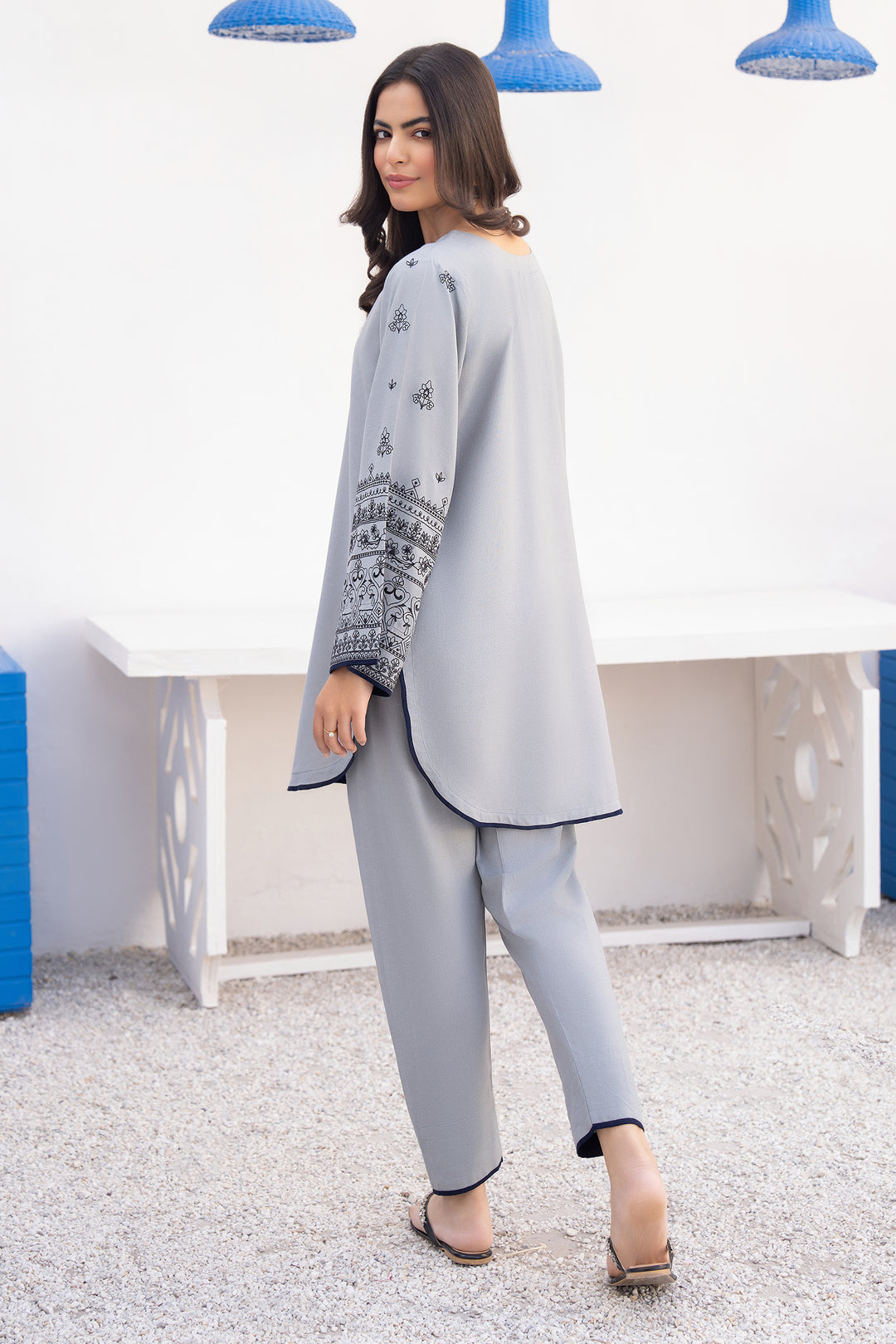 Steel Grey Embroidary Karandi 2 Pc Suit