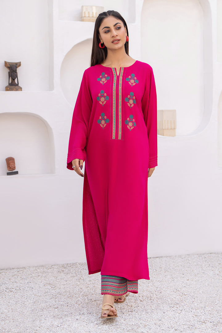 Fuchsia Pink Hand Print  Karandi 2 Pc Suit