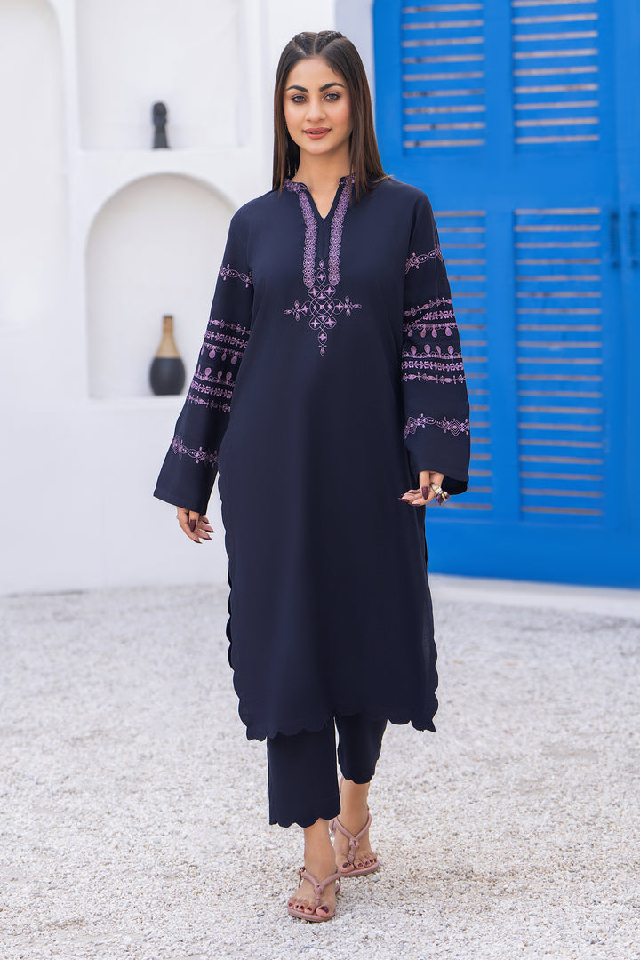 Navy Blue/Midnight Blue Embroidered Karandi 2 Pc Suit